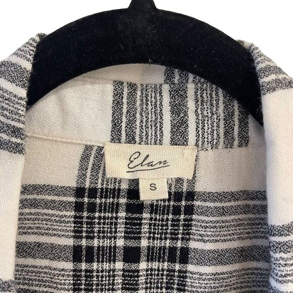 Elan Size S Metallic Plaid Black White Button Down Top Shirt Raw Hem Relaxed Fit - Picture 4 of 10